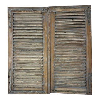 19th Century Antique French Provincial Distressed Wood Shutters, Pair For Sale