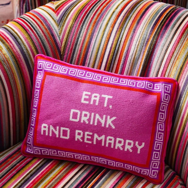 Kenneth Ludwig Chicago Eat, Drink, Remarry Needlepoint Pillow For Sale - Image 4 of 4