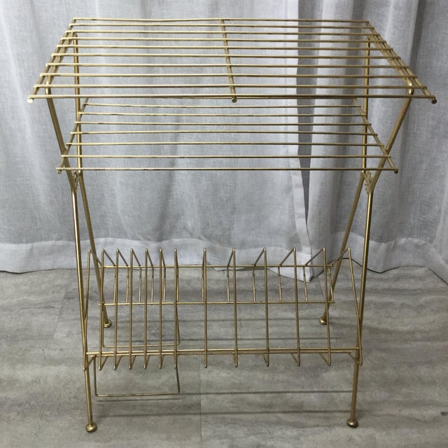 Metal Mid-Century Gold Wire Record Player Stand For Sale - Image 7 of 8