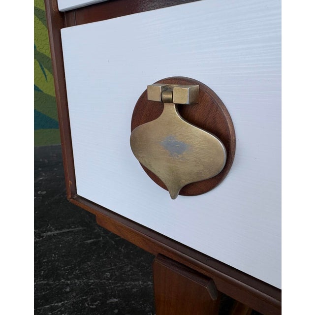 Mid Century Stanley Tallboy W/ Brass Spade Pulls For Sale - Image 11 of 14