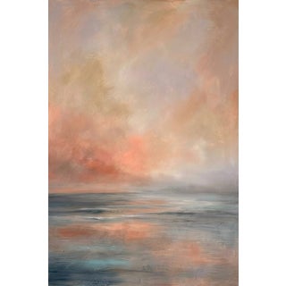 Abstract Coastal Sunset Seascape Wall Art, Ocean Horizon Landscape Print, Pastel Beach Art, 24″ × 36″ For Sale