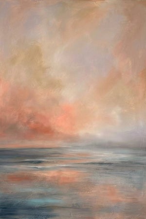Abstract Coastal Sunset Seascape Wall Art, Ocean Horizon Landscape Print, Pastel Beach Art, 24″ × 36″