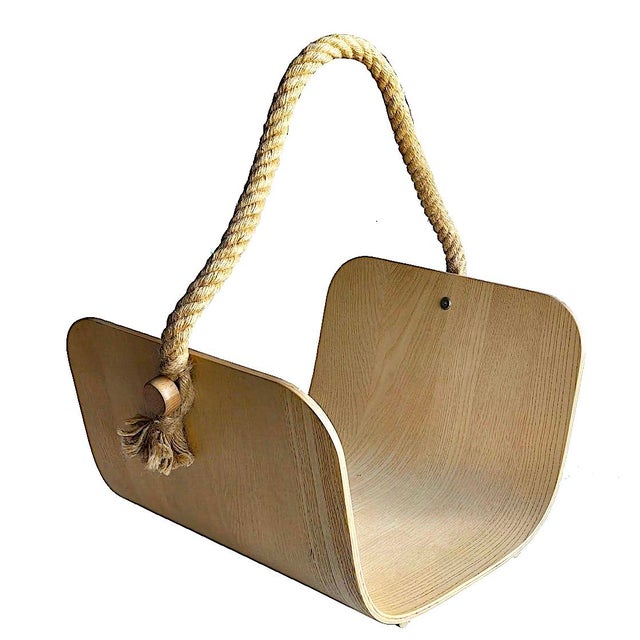 2000 - 2009 Ash Veneer Bentwood & Rope "Värmer" Fire Wood or Magazine Basket For Sale - Image 5 of 13