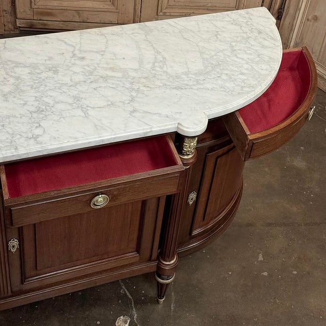 Mid 20th Century Grand French Louis XVI Mahogany Round-Sided Buffet With Carrara Marble For Sale - Image 18 of 18