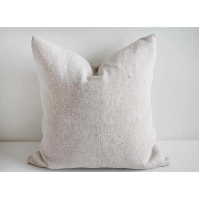 Vintage European Grain Sack Hemp Pillow With Pale Pink Stripes For Sale - Image 4 of 8