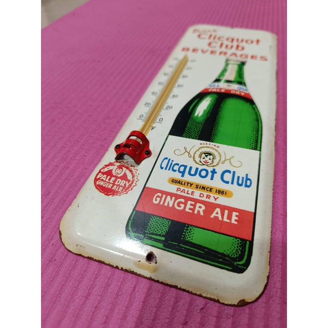 Premium Vintage Style Clicquot Club Ginger Ale Advertising Thermometer Sign For Sale - Image 6 of 10