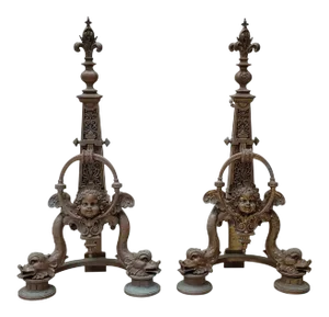 Pair of Late 19th Century French Baroque Bronze Chenets / Andirons