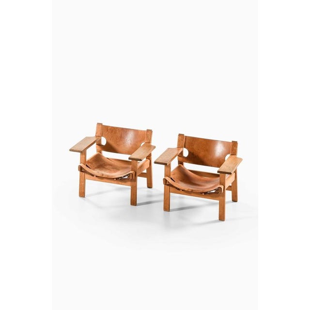 Spanish Chairs in Leather and Oak by Børge Mogensen, 1950s, Set of 2 For Sale - Image 9 of 10