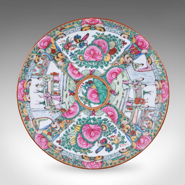 This is an antique Famille Rose display plate. An Oriental, ceramic Rose Medallion pattern charger, dating to the...