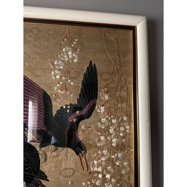 Chinese Vintage Chinese Silk Embroidery Artwork on Gold Brocade, Framed For Sale - Image 3 of 3