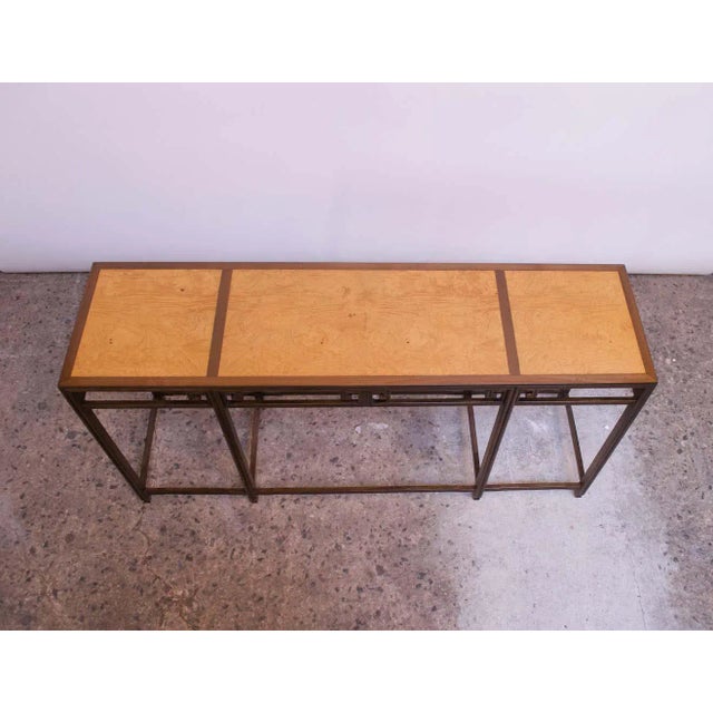 Vintage Michael Taylor "Far East" Console Table for Baker in Oak and Burl Inlay For Sale - Image 13 of 13