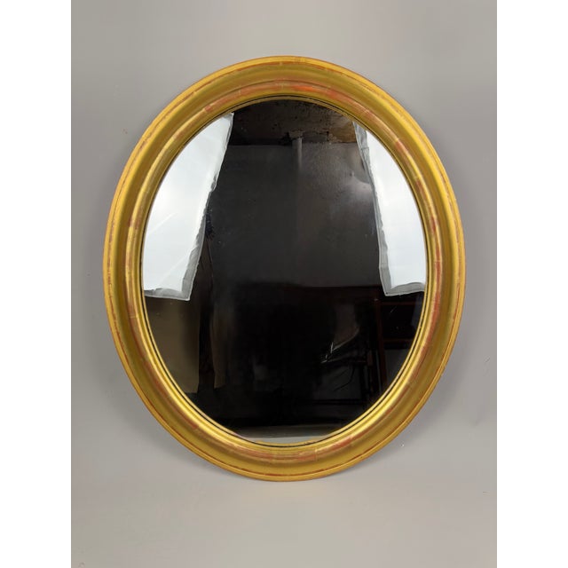 Wood Vintage Oval Mirror with Gold Wooden Frame, 1950s For Sale - Image 7 of 7