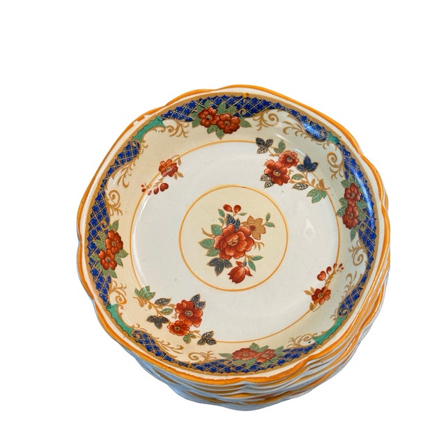 1900 - 1909 Antique Cavendish Ware Berry Bowls Loeser's Brooklyn Imari Floral Set of 10 For Sale - Image 5 of 8