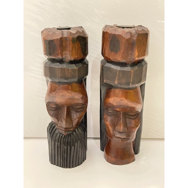 Tribal African Tribal Wood Sculptures - Pair of 2 For Sale - Image 3 of 7