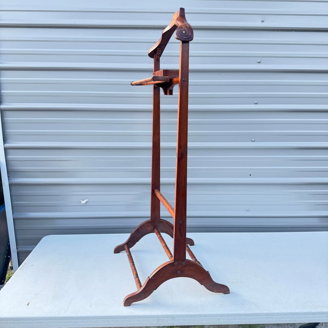 Circa Early 20th C. Gentleman’s Valet Stand With Brass Inlay For Sale - Image 12 of 12