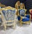 Textile 1990s Blue Bergère Wing Chair – French Style Armchair With Gold Leaf Details For Sale - Image 7 of 8