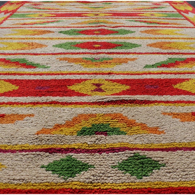 Mid 20th Century Vintage Moroccan Rug With All-Over Tribal Motif Design in Red, Green & Yellow 5'10 X 8'11 For Sale - Image 5 of 12