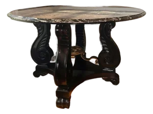Bernhardt Marble Top Center/Foyer Table – 48" Round – Carved Designer Base