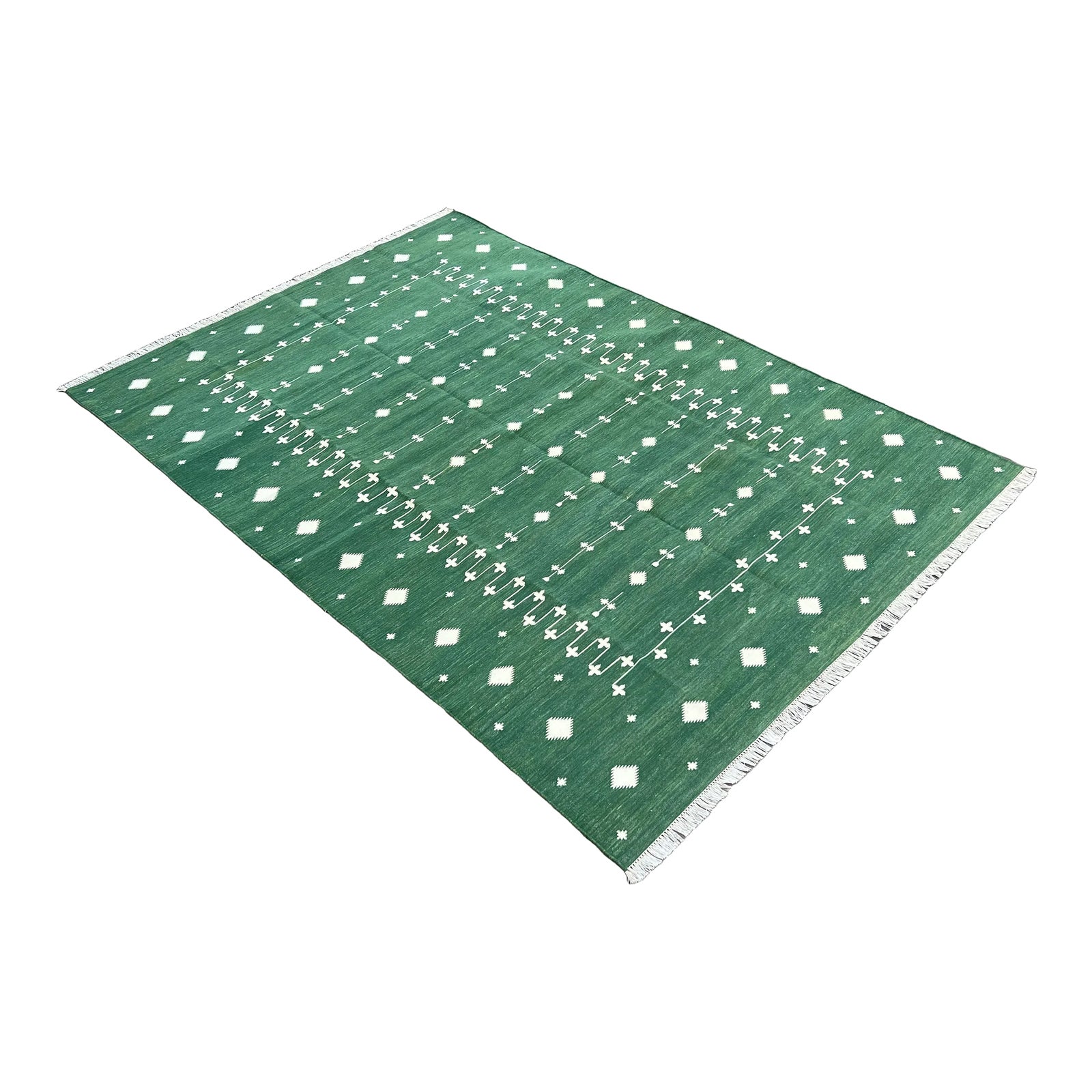 Handmade Cotton Vegetable Dyed Forest Green and White Shooting Star Rug ...