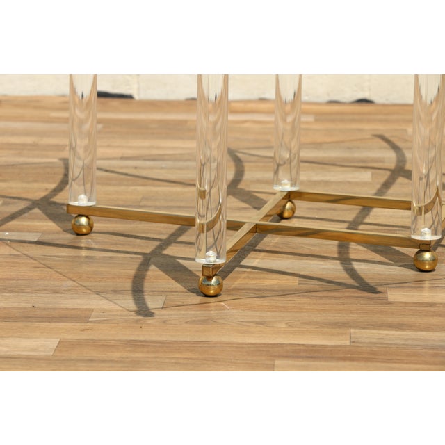 Charles Hollis Jones “Treillage” Lucite & Brass Coffee Table | Glass Top | Hollywood Regency | Circa 1970s For Sale - Image 17 of 18