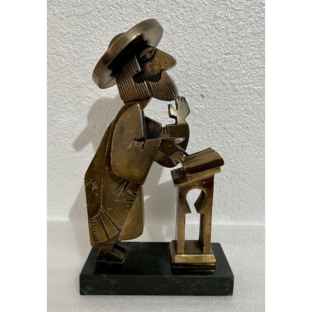 Folk Art Frank Meisler, Rare Vintage Israeli Judaica Rabbi Praying Mechanical Sculpture Frank Meisler For Sale - Image 3 of 11
