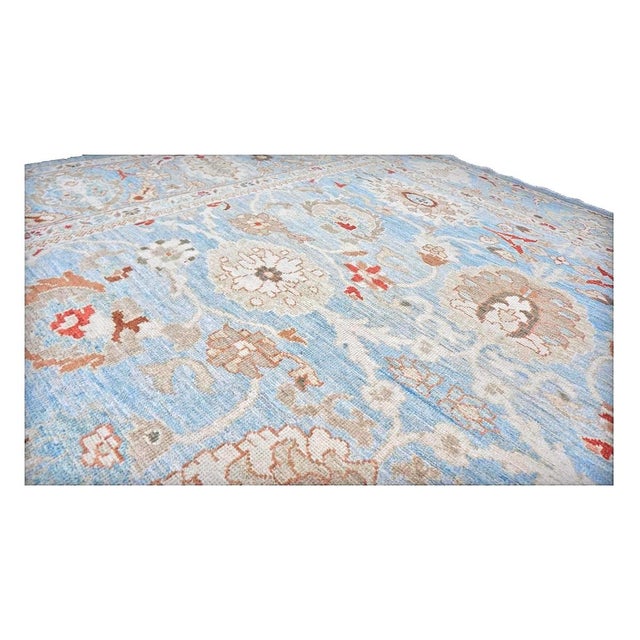 Early 21st Century Persian Sultanabad Wool 9x12 Blue, Ivory & Tan Handmade Area Rug #1142964 For Sale - Image 5 of 7