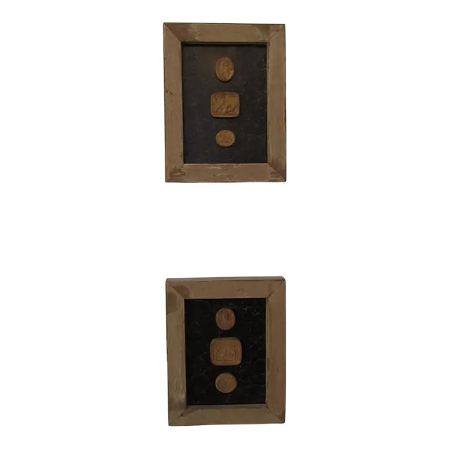 Set of 2 Framed Intaglios in Reclaimed Wood Antique Frames For Sale
