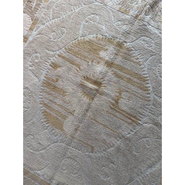 1960s Vintage Hand-Embroidered Neutral Tan Suzani From Bukhara 4'9'' X 4'10'' For Sale - Image 5 of 8