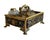 Fine French desk inkwell decorated with ornate brass Boulle-style marquetry over a rich red tortoiseshell-effect ground...