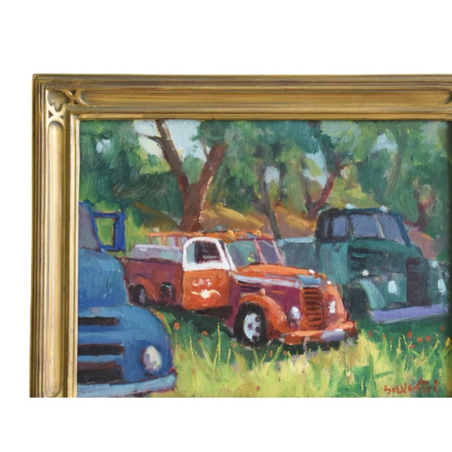 Silvio Silvestri, Listed Artist Antique Trucks Landscape Oil Painting W/ Gold Frame For Sale - Image 4 of 10