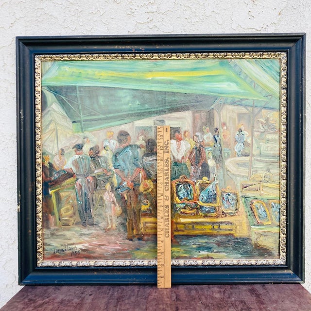 Mid Century French Oil Painting by Duand Louis "Marche Aux Poissons" For Sale - Image 9 of 11