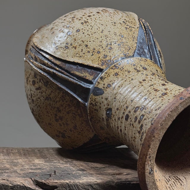 Ceramic Vintage Monumental Modernist Sculptural Shino Glazed Ceramic Pedestal Vessel, Signed For Sale - Image 7 of 10