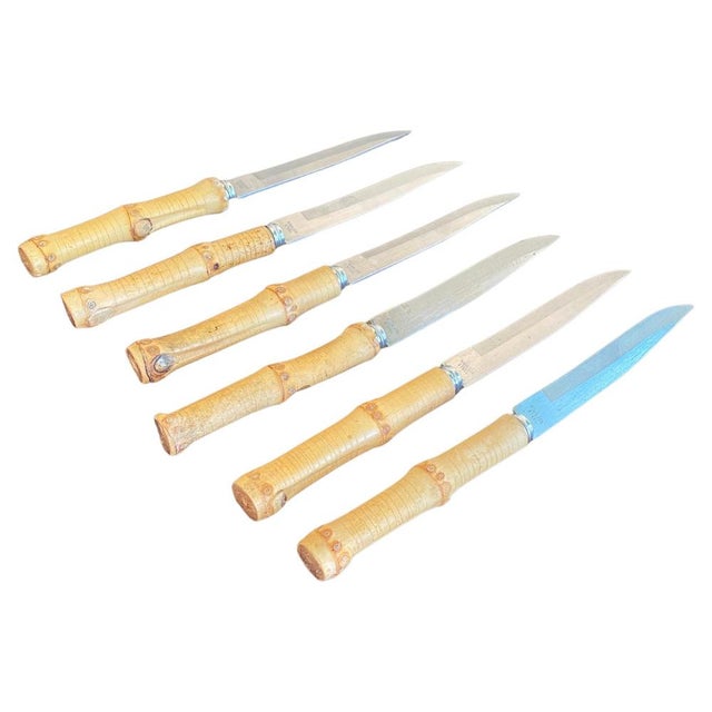 Small Brown Bamboo Cheese Knifes, Small, France, 1960s, Sest of 6 For Sale - Image 6 of 6