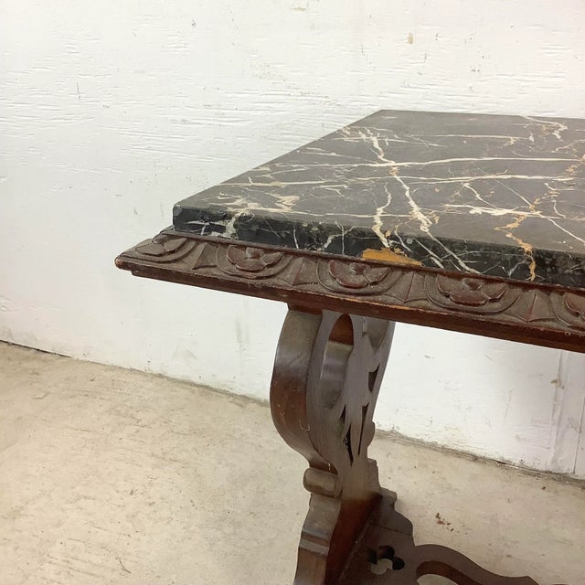 Brown Renaissance Revival Marble Top Table With Carved Base For Sale - Image 8 of 12