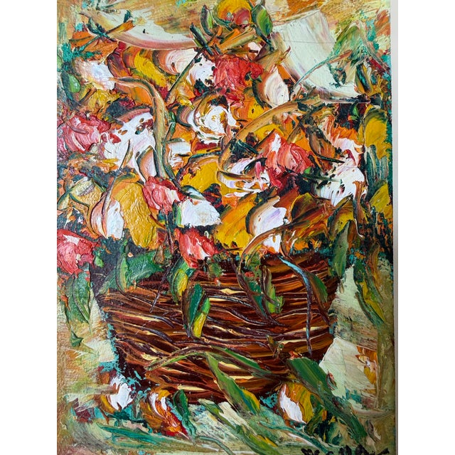 Abstract Vintage Impressionist Style Still Life Oil on Masonite Painting, Signed For Sale - Image 3 of 11