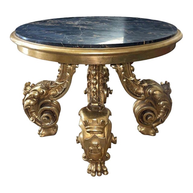 19th Century English Giltwood Center Table With Michelangelo Marble Top For Sale