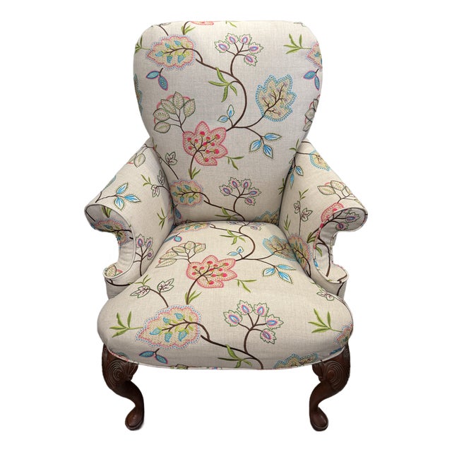 Accent Chair Vintage French With Designer Embroidered Fabric For Sale