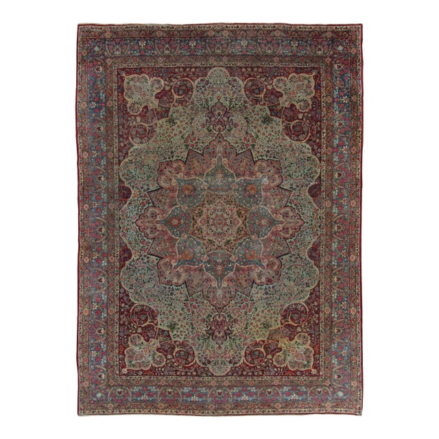 Antique Persian Kerman Lavar Rug With Medallion in Multicolour - Rug & Kilim For Sale