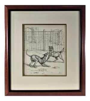 Margaret Sweet Johnson, Two Dogs Playing in Front of a Fence, Circa 1930