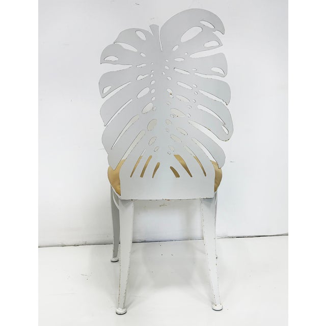 Metal Vintage Painted Cut Iron Monstera Leaf Chairs With Cushions, Set of 4 For Sale - Image 7 of 8