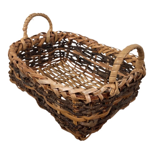 Vintage 11” Hand-Woven Grapevine Gathering Basket - Signed Br For Sale