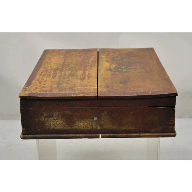Antique American Primitive Wooden Distressed Paint Crafts Organizer Parts Box For Sale - Image 9 of 12