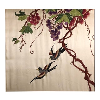 1960s Asian Needlework With Grapes and Birds For Sale