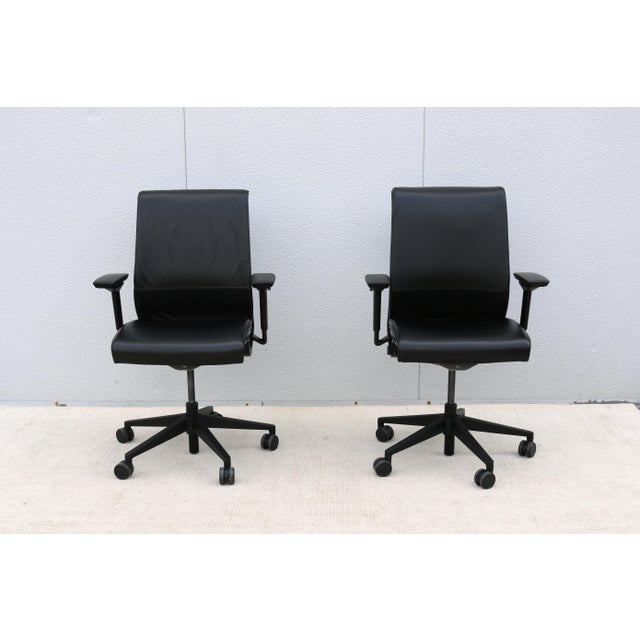 Metal Steelcase Think Ergonomic Executive Desk Chair in Black Leather, Fully Adjustable For Sale - Image 7 of 18
