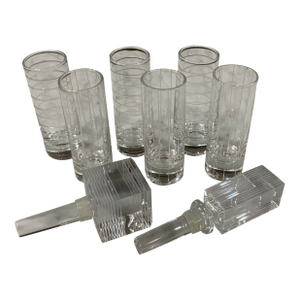 Vintage Barware - 2 Vera Wang Crystal Bottle Stoppers & 6 Crystal Shot Glasses - Palm Beach Regency, Bar Cart Glam & Grandmillennial - See Pics!