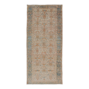 Antique Persian Gallery Heriz Rug With Geometric Design in Copper and Blue 5'1 X 12'3