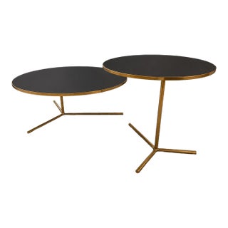 Phase Design Downtown Coffee Table & C-Table Set by Reza Feiz | Smoked Brass & Black Spandrel Glass For Sale