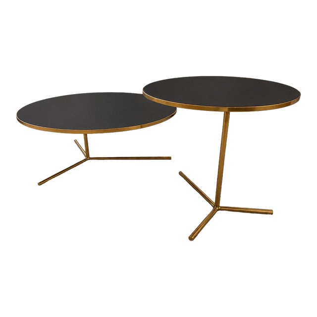 Phase Design Downtown Coffee Table & C-Table Set by Reza Feiz | Smoked Brass & Black Spandrel Glass For Sale