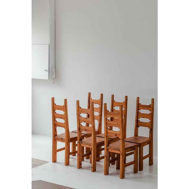 Mid-Century Modern Vintage Swedish Dining Chairs in Pine, 1970s, Set of 6 For Sale - Image 3 of 14