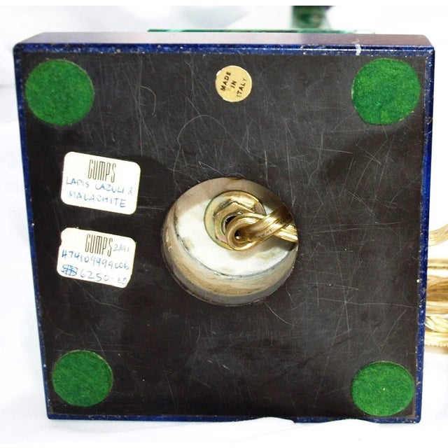 Green Pair Vintage Malachite Stone Lamps With Lapiz Lazuli Accents For Sale - Image 8 of 12